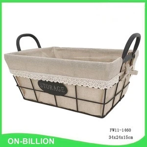 Black rustic wire basket with liner for storage