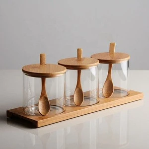 Borosilicate Glass Spice Jar Set  With Bamboo Lid And Spoon