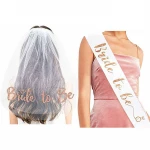 Bride To Be Hen Sash Veil Tiara  Accessories Glitter Ceremonial Shoulder Veil Decorative Set  Single Bridal Party Straps Bridal
