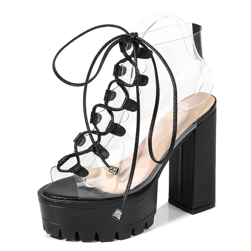 BUSY GIRL PL0433 Transparent plastic waterproof platform high-heeled sandals with 14 cm heel height women high heel shoes