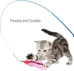 Cat Feather Toy Retractable Wand and Replacement Teaser with Bell Refills, Interactive Catcher and Funny Exercise for Kitten