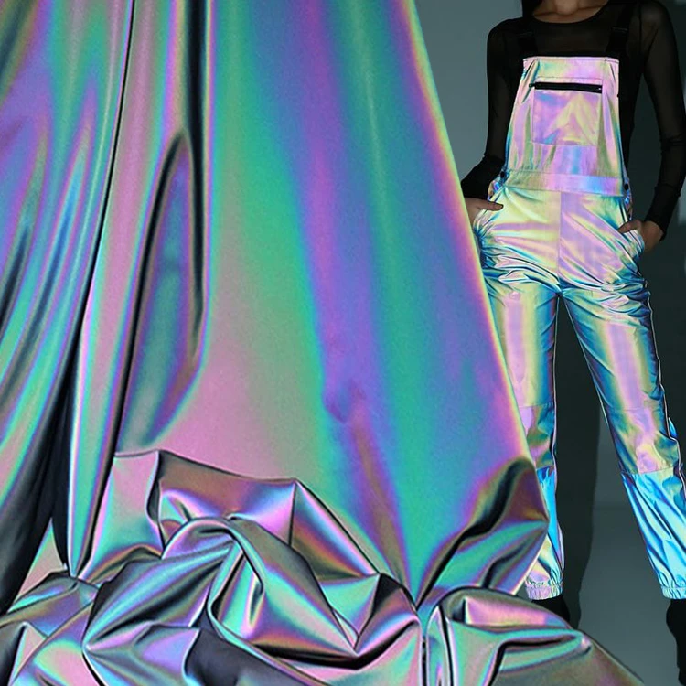 cheap 1.4m width 100% polyester holographic iridescent rainbow reflective fabric for fashion jacket