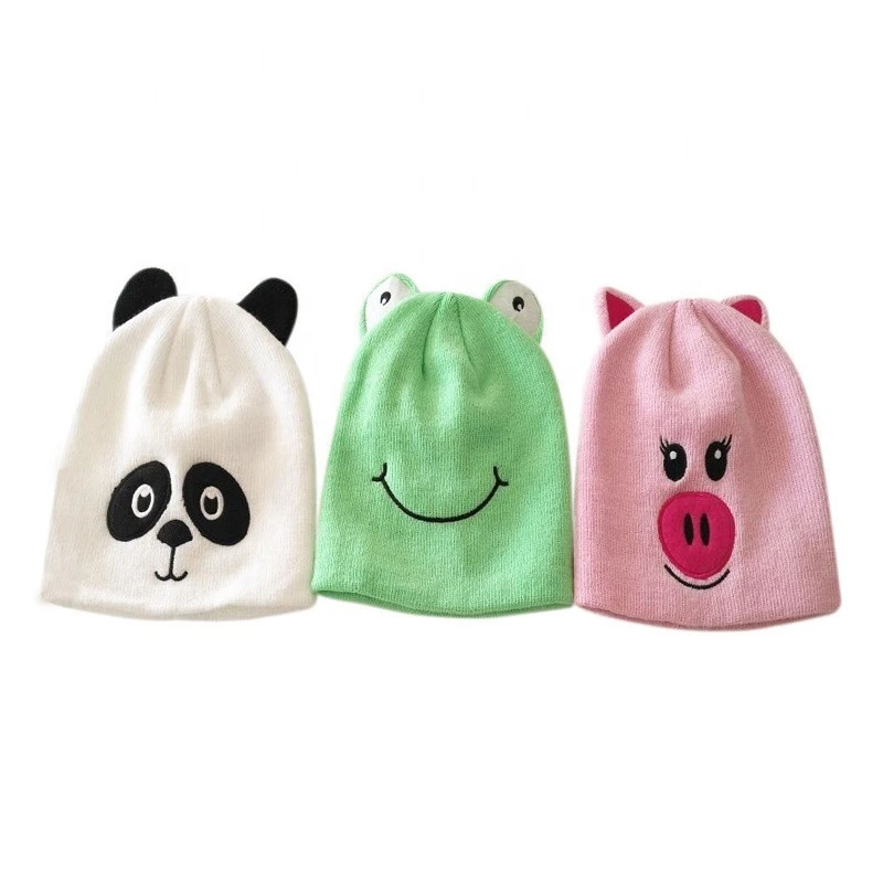 cheap custom acrylic children   boy girls animal knitted  beanie hat cap