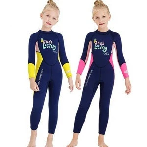 Children Kids Girls 2.5mm Full Wetsuit Long Sleeve One Piece Neoprene Thermal Swimsuit for Scuba Diving, Surfing, Swimming
