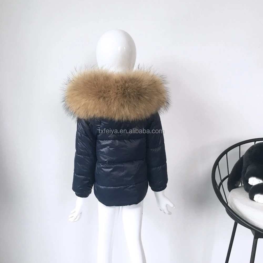China Suppliers Baby Kids Outdoor Real Raccoon Fur Puffer Down Jacket