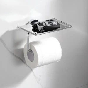 Chrome Wall Mounted Zinc alloy Paper Toilet Holder With Mobile Phone Shelf