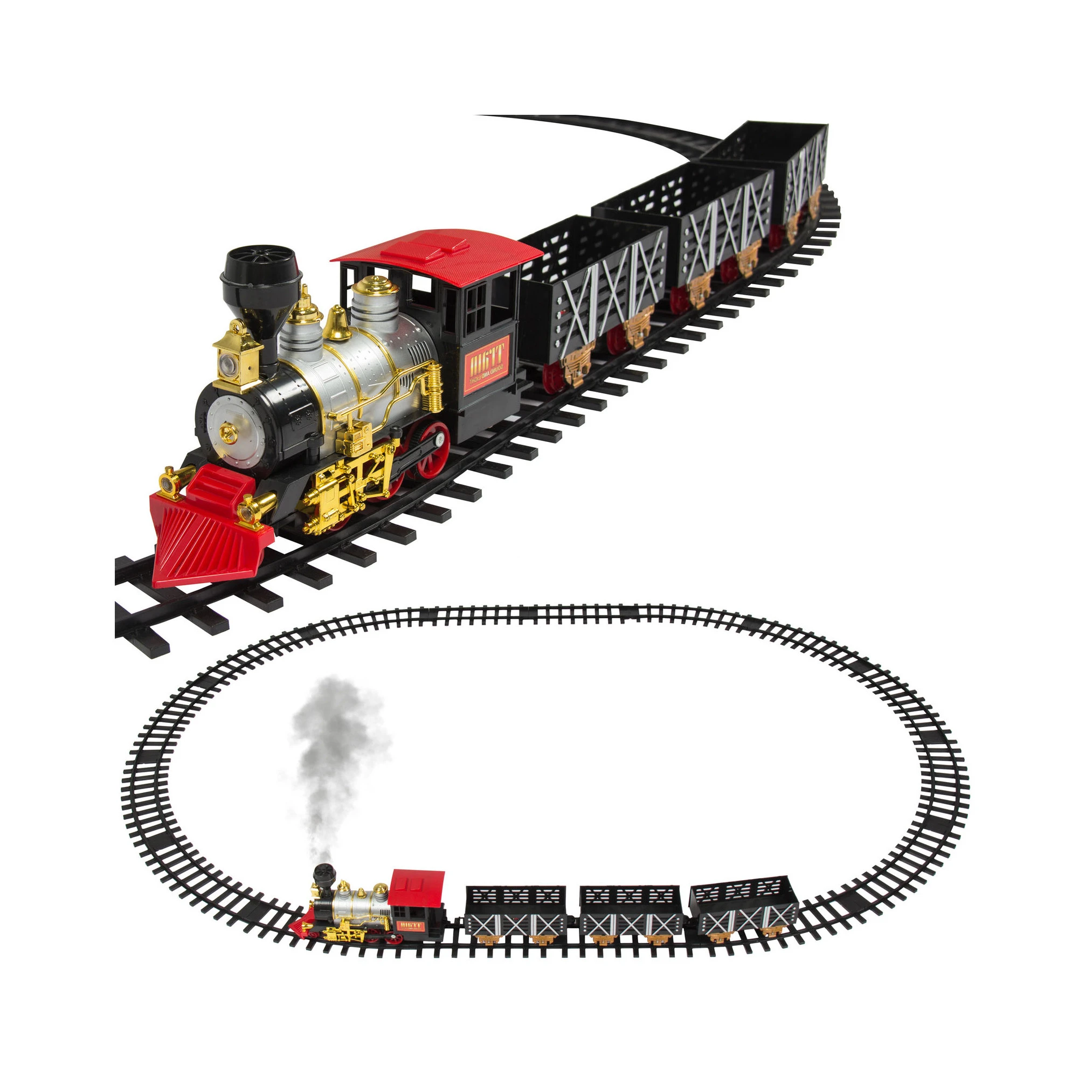 Classic Holiday Toys Authentic Lighted Sounds Real Smoking Full Set Locomotive Engine Electric Train Christmas