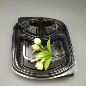 clear plastic disposable snack 3-compartment takeaway one time use ecofriendly food containers