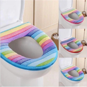 Colorful  Rainbow Toilet Seat Cover Warmer Closes Tool Mat Plush Pad Cushion