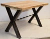 Commercial Industrial Design Restaurant Table With X Shaped Metal Iron Legs And Solid Wooden Top