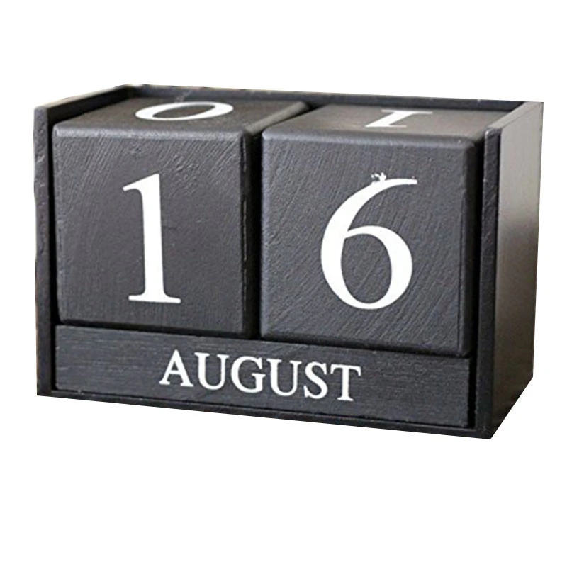 Creative Wooden Blocks Perpetual Desk Calendar Home Decoration 6.12.83.8 inch (Black)