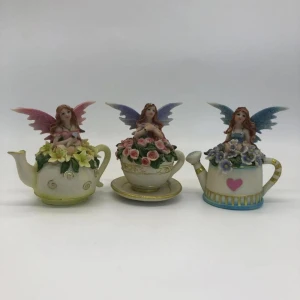 Custom Cheap Mini Teapot Shaped Fairy Wholesale Resin Garden Crafts
