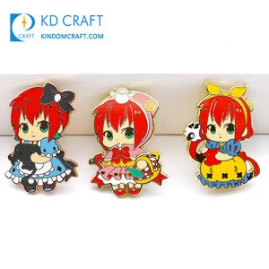 Custom design metal changing color jewelry japanese anime clothing lapel pin badge enamel cute cartoon brooch pin for girls