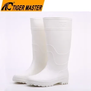 Custom Logo Waterproof Anti Slip Oil Acid Alkali Resistant Light Weight White Non Safety PVC Rain Boots for Food Service