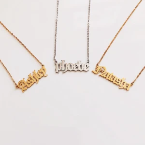 Custom Stainless steel Name plate Jewelry Old English Letter Font Personalized Old English Name Necklace