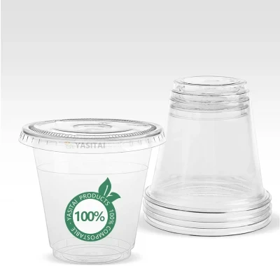 Customized 10 12 14 16 20 24 Oz Disposable Compostable Biodegradable Clear Plastic Cups Cold Drinking PLA Cup with Lids