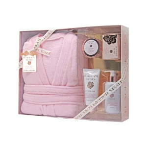 Customized bath robe and works shower gel body lotion gift set for woman