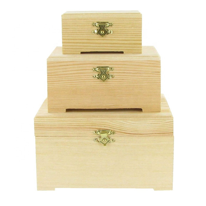 Buy Customized Size Rustic Natural Color Wood Treasure Chest Boxes Set ...