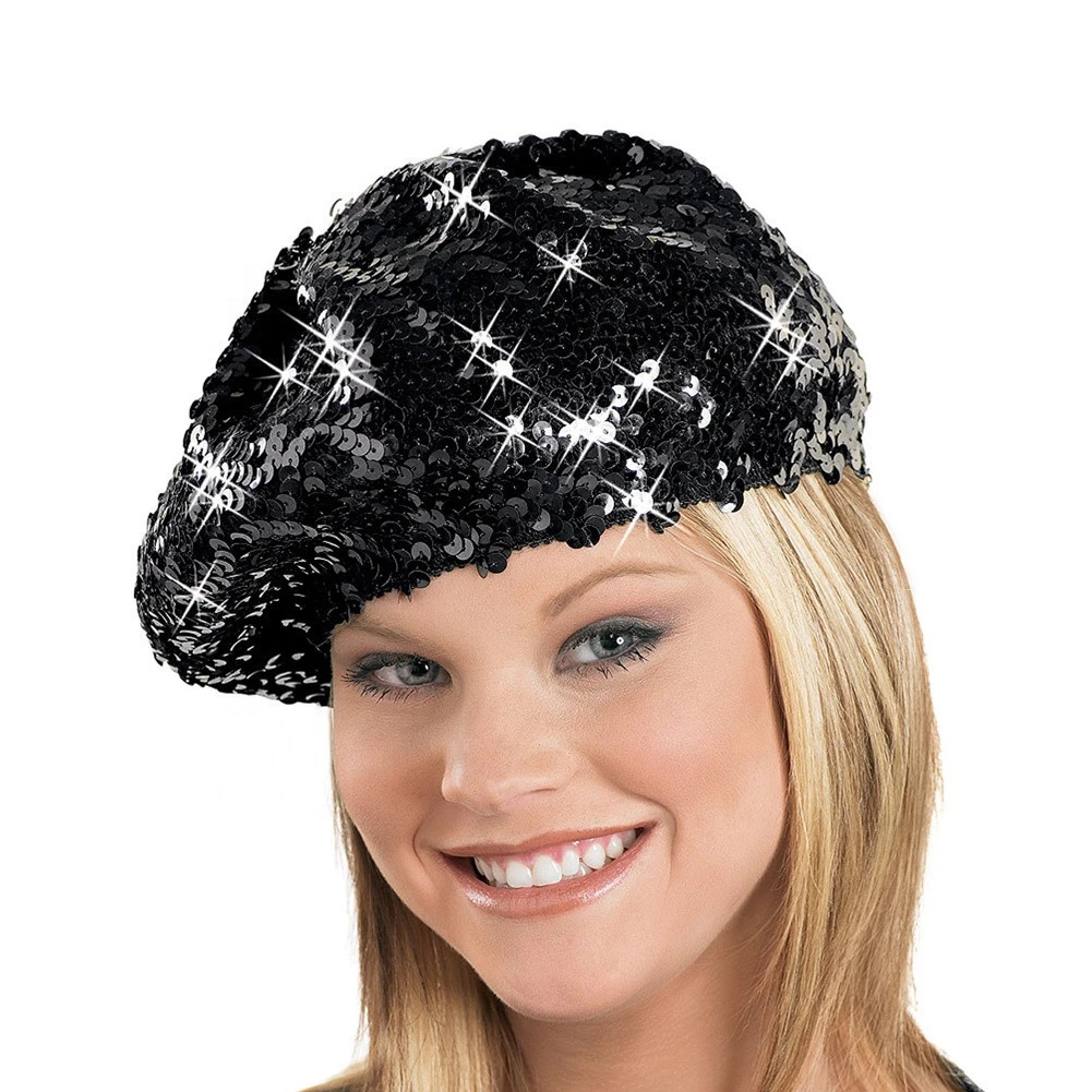 Dance Sequins Head Accessory Beret Hat Dancing Stage Performance Sequined Hats Accessories For Girls