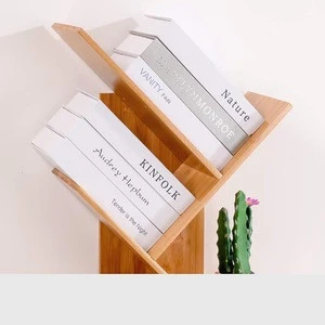 Desktop 2-Tier Bamboo tree bookshelf bookcase with drawer storage rack