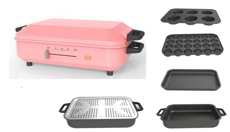 Detachable Multi cooker with Takoyaki plate, Muffin plate, hot plate and deep fry pan and Steam Rack