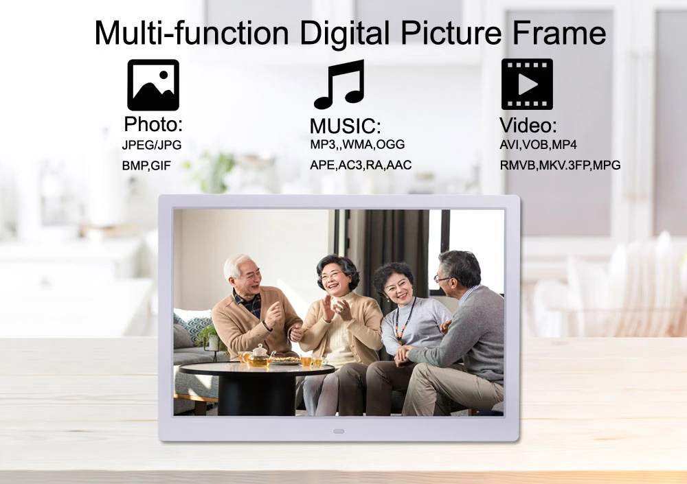 Digital Picture Frame 14 Inch HD 1280x800 High-Resolution Photo Frame, Support 720P Video Display Photos with Background Music