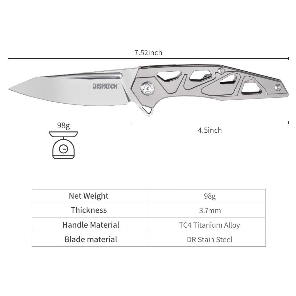 Dispactch Folding Pocket Knife Camping with Clip D2 Blade Handle Liner Lock Cool Pocket Knife EDC with Titanium Outdoor Camping