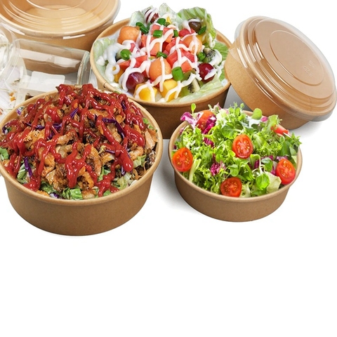 Buy Disposable Take Away Kraft Paper Salad Bowl With Pet Lid 1280ml ...