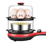 Double layer mini egg boiler, automatic power off frying pan, three in one breakfast machine Egg cooker and frying pan