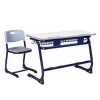 Double student desk and attached chair,double school table used school furniture