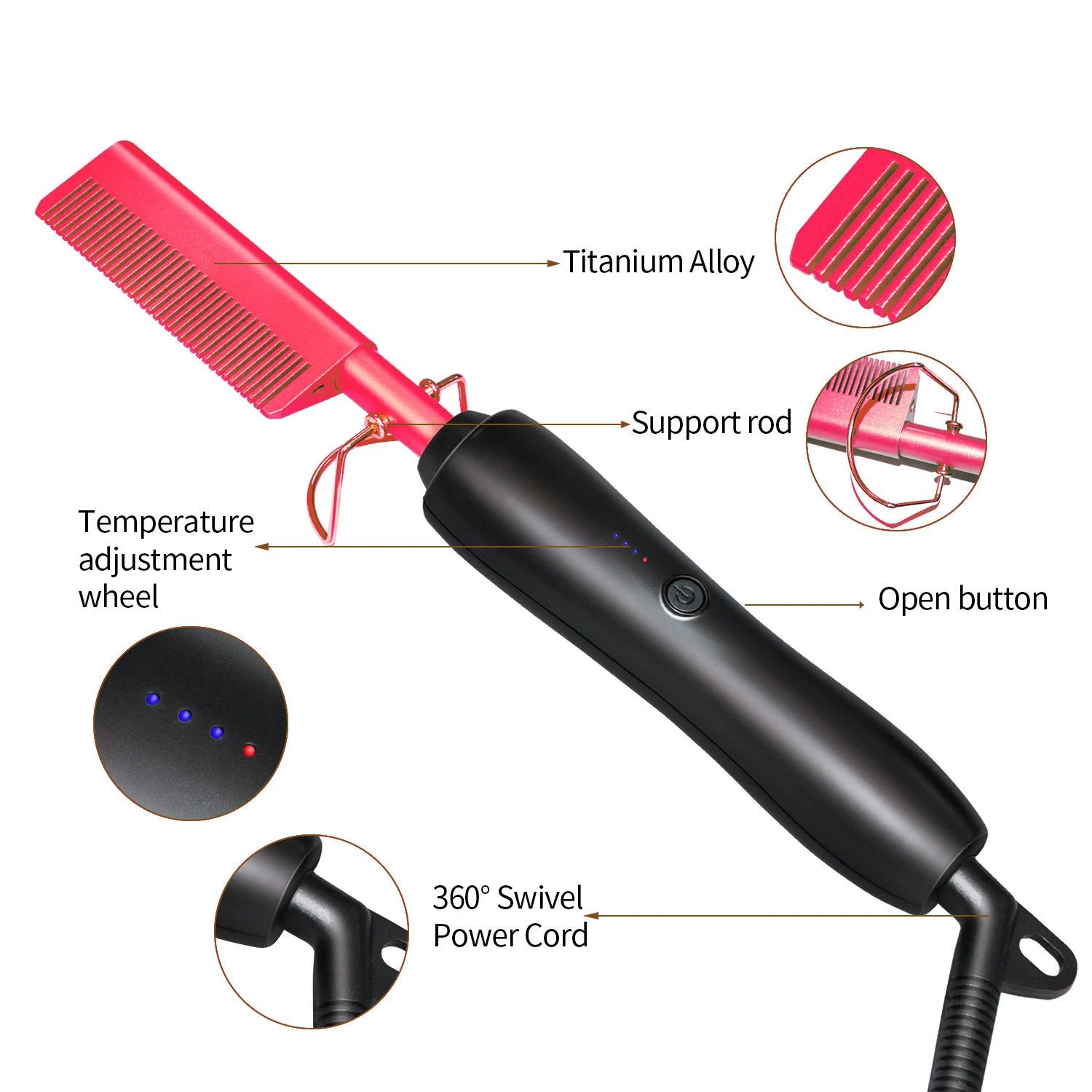 Dropshipping hot sell Copper comb 2020 Mini Hair Straightening Hot Press Comb Electric
