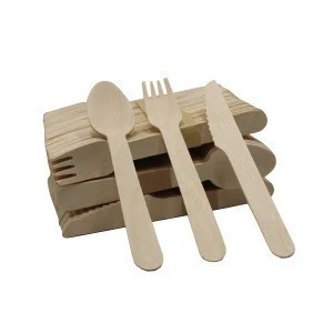 Eco Friendly 100% Natural Restaurant Disposable Wooden Cutlery Dinner Spoon Fork Knife