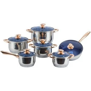 Eco friendly customized cookware kitchenware 12 pieces italian stainless steel blue marble frypan cookware set