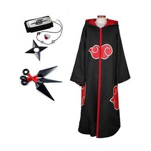 Ecowalson  Naruto Long Robe Halloween Cosplay Costume Akatsuki Cloak Headband Necklace Ring