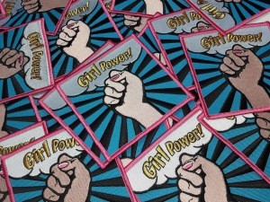 Exclusive &quot;Girl Power&quot; (Caucasian) Iron-on Embroidered Patch; Grl Pwr, Feminist Patch, Size 3&quot;x3&quot;