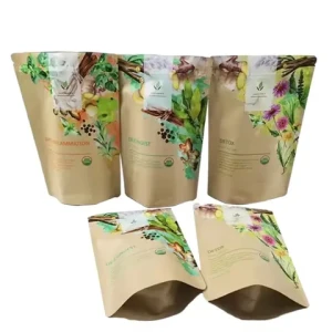 Factory direct sale Color Zipper Top Tea Bags Pouches Packaging 100% Recycled Kraft Paper Stand up bags