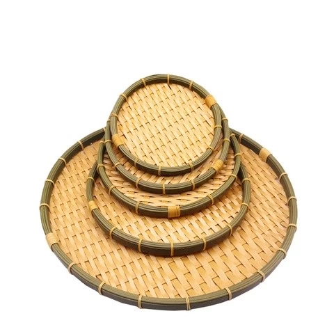 Factory wholesale washable poly  bamboo basket pp rattan round bread  tray