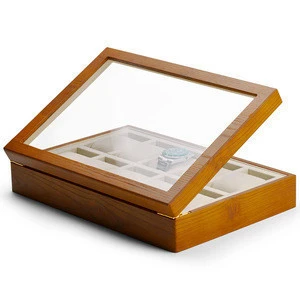 FANXI factory custom wood case microfiber glass lid jewelry display watch case for shop showcase  jewellery packaging case