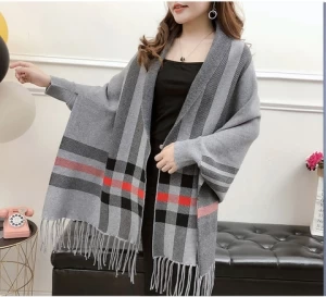 fashion poncho with tassels  pashmina personalized scarf shawl winter  blend stripe woven sleeve warm cashmere shawl