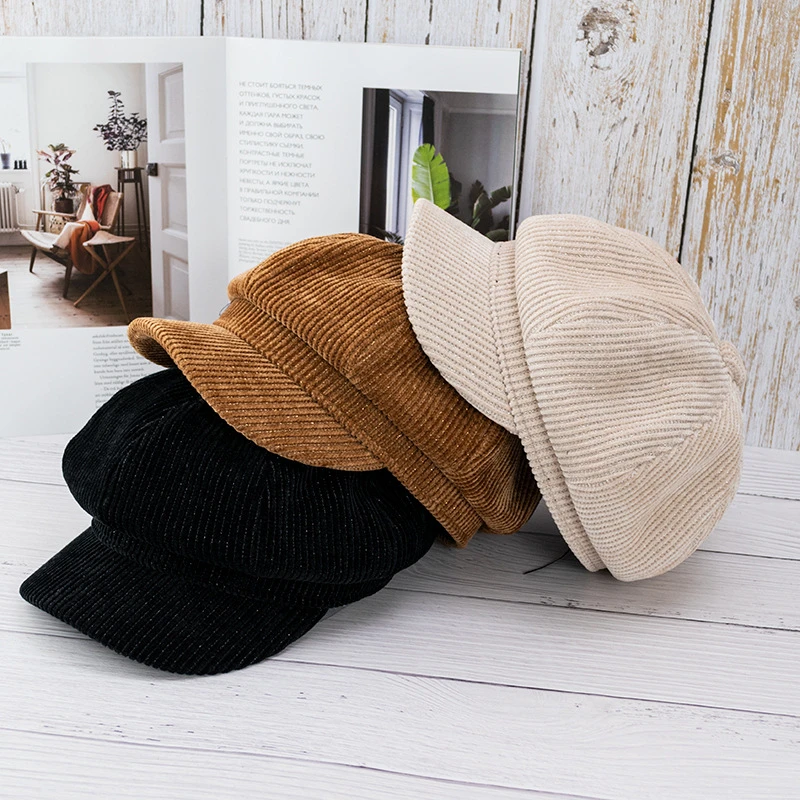 Fashionable corduroy star anise beret hat for women