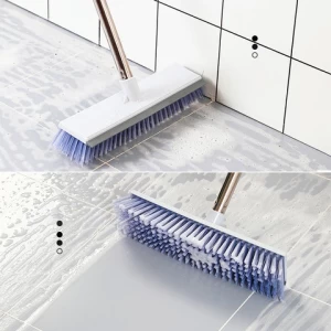 FF345 Hot Sales Bristles Scrubber Kitchen Wall Deck Bathroom Cleaning Brush with Scraper Long Handle Floor Scrub Brush