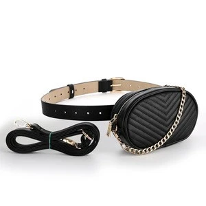 FM brand 2018 newest multifunctional pu leather fanny pack with gold chain belt for women ladies fashion crossbody belt bag