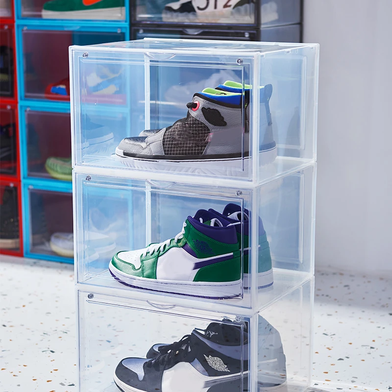 Foldable Clear Drawer Case Shoes Storage Box Plastic Stackable Shoe Organizer Shoe Box Plastic