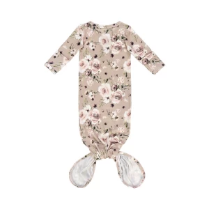 Folder Over No Scratch Mitten Infant Layette Swaddle Wear Sleep Bag Knotted Baby Gown
