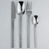 Food Grade Stainless Steel Vintage Stone Grain Hammered Cutlery Set Gold Plated Wedding Flatware