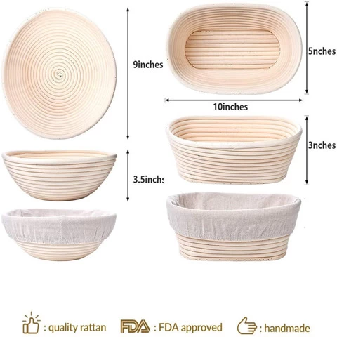 Free Sample Baking Tools Handmade Rattan  bread  Baneton Proofing Basket Set