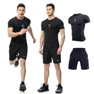 Free Sample Fitness Sport Wear Male Summer Stretch Quick-drying Tights Man Training Jogging Two-piece Suit