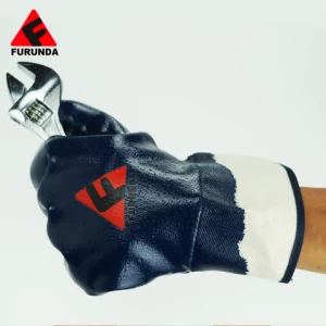 Full dipping Blue Color Nitrile coated waterproof chemistry work gloves for men
