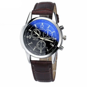 Geneva Watches Men Casual Business Wristwatches Retro Fashion Men&#x27;s Leather Strap Outdoor Sports Quartz Watch 4 Colors Clock