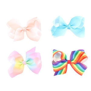 Genya fashion kids hairgrips 5 inch rainbow ribbon bow hair clips with metal clips baby hair accessories